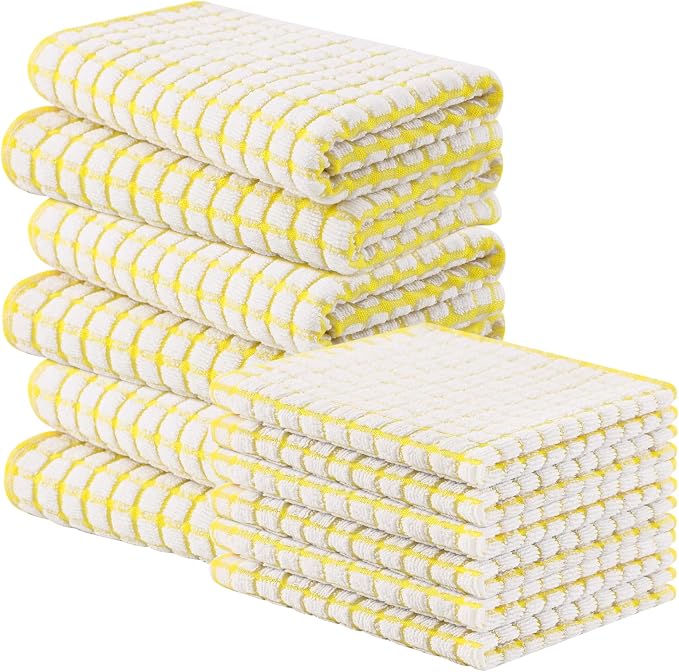 Homaxy Kitchen Towels and Dishcloths Set, 16 x 25 and 12 x 12 Inches, Set of 12 Cotton Terry Kitchen Dish Towels, Super Soft and Absorbent Dish Cloths, Yellow