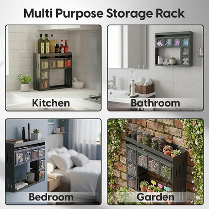 Spice Rack Organizer for Cabinet – Kitchen Space-Saving Storage Solution | Spice Rack Wall Mount or Countertop organizer for pantry, Bathroom or Home Decor.