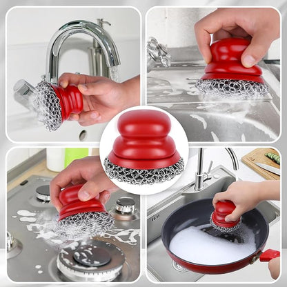 Cast Iron Scrubber and Scraper, Chain Mail Scrubber Cast Iron for Cleaning Dishes, Stock Pots, Pans, Griddles, Grills, Dish Scouring Pads