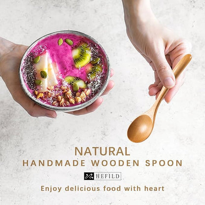 4 PCS Wooden Spoons for Honey, 6.7 inch Small Wooden Spoons - Terrific for Tea, Coffee & Soup, Little Schima Wood Serving Table Spoon Set, Bulk Bamboo Teaspoon for Eating with Unique Design