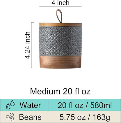 Miamolo Ceramic Spice Jars with Lids, Coffee Canister with Airtight Lid, Small Kitchen Food Storage Jars for Spice Sugar Tea Bag, Stackable Decor Kitchen Jar for Counter - Gray & 20 fl.oz