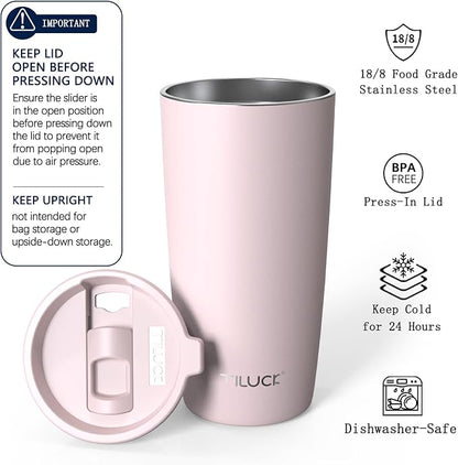TILUCK 20 oz Insulated Tumbler with BPA-Free Lid, Stainless Steel Vacuum Travel Coffee Mug, Double Wall Coffee Tumbler （20oz，Matte LightPink）