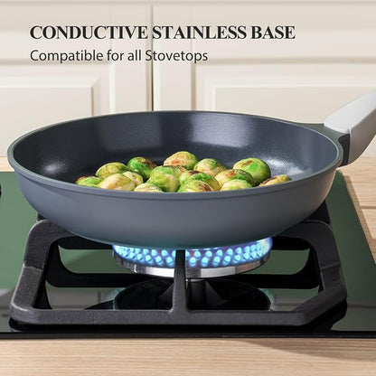 PRICUSIS Nonstick Ceramic Frying Pan, 8/10/12 Inch Non Toxic Skillet, Egg & Omelet & Chef's Pan, Induction Compatible, Dishwasher Safe,PTFE PFAS & PFOA Free (10 Inch, Gray)