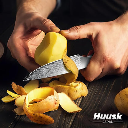 Huusk Japanese Kitchen Utility Knife 5" - Stainless Small Chef Knife with Resin Handle & Sheath, Full Tang Japanese Petty Knives for All Purpose, Sharp Paring Knives for Vegetable & Fruit, Men Gifts