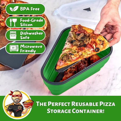The Perfect Pizza Pack™ - Reusable Pizza Storage Container with 5 Microwavable Serving Trays - BPA-Free Adjustable Pizza Slice Container to Organize & Save Space, Green