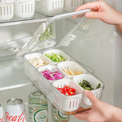 2Pack Divided Food Serving Tray with Lids Stackable Snackle Box for Candy Nuts Spice Fruit&Veggie Container with 6 Small Dividers Plastic Storage Bins for Fridge Pantry Freezer