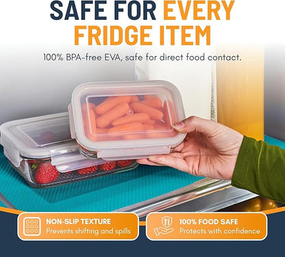 Refrigerator Liners for Shelves (8 Pack) by Linda’s Essentials - Non-Adhesive Shelf or Drawer Liner, BPA-Free Fridge Mats for Kitchen & Cabinets, Easy to Clean, Ideal Household Essentials(Multi Color)