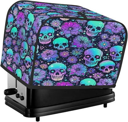 2 Slice Skull Psychedelic Purple Toaster Cover Waterproof Dust Fingerprint Bread Machine Cover Washable Kitchen Appliance Protector For Home Kitchen Bakeware Table Decor Women Gifts