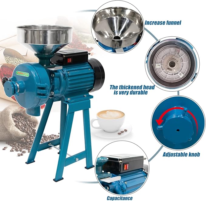 Slsy Heavy Duty Electric Wet & Dry Grain Mill Grinder, 3000W High Power Milling Machine, 110V Commercial Grain Grinder for Corn, Wheat, Rice, Soybeans, Feed