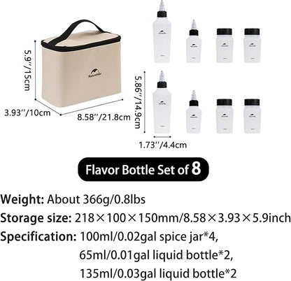 windhike Naturehike PP 6/8 Pcs-Set Travel Spice Containers, Camping Spice Kit with Separable Storage Bag, Portable Anti-leakage Design Spice Condiment Dispenser for Picnic BBQ Backpacking Hiking (8)