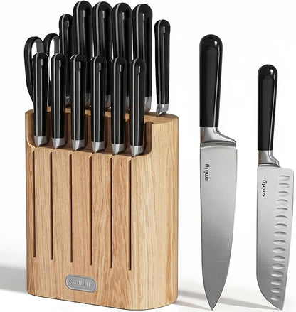 SMIRLY 14-Piece Kitchen Knife Set with Magnetic Block, High Carbon Stainless Steel Chef Knives, Ultra Sharp, Dishwasher Safe, Black