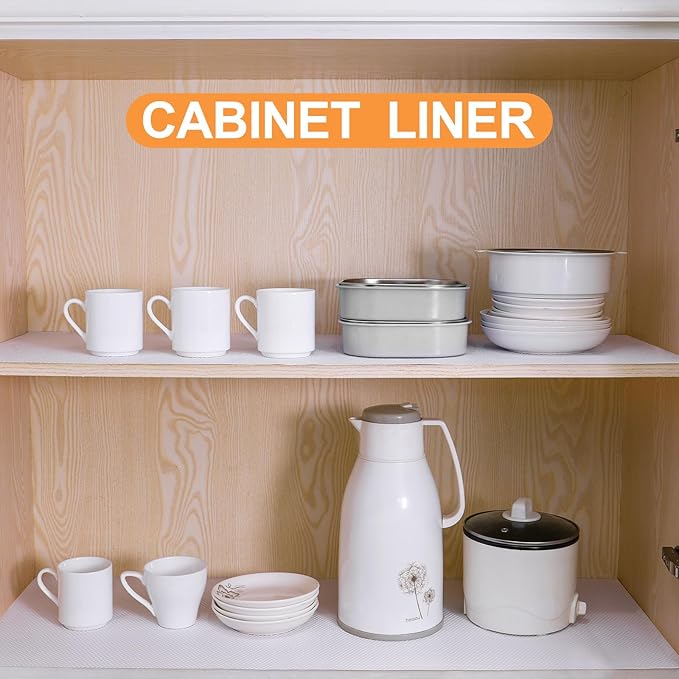FLPMIX Shelf Liner for Kitchen Cabinets 14 inch Wide - Waterproof Cabinet Liner - Non-Adhesive Easy to Cut Drawer Mat for Cupboard Pantry Shelves - 14" X300 Inch White