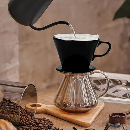 hailanbao Handmade Pour Over Ceramic Coffee Dripper - Authentic Brewing Experience for Camping, Office, and Home (Black)
