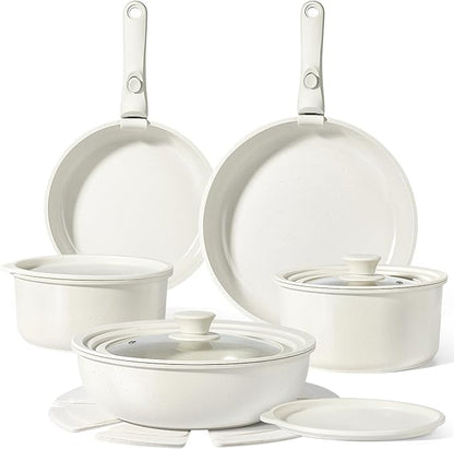 GiPP Ceramic Pots and Pans Set Non Stick, Nonstick Detachable Handle Cookware Sets, Healthy Non Toxic PFAS PFOA & PTFE Free, Dishwasher ＆Oven Safe, Induction Kitchen Pot and Pan, 15 Piece Cream