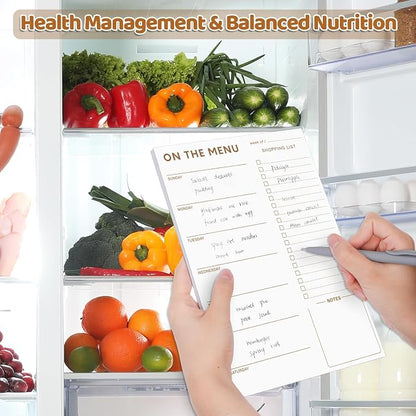 60 Sheets Meal Planner for fridge with Pen Holder, 7x10'' Magnetic Meal Planners and Grocery List Undated Weekly with Tear off Shopping List and Shopping, White