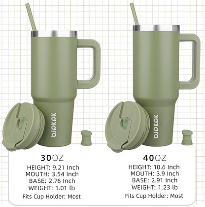 BJPKPK 40 oz Insulated Tumbler With Lid And Straw Stainless Steel Tumblers Cup With Handle For Women And Men,Sage