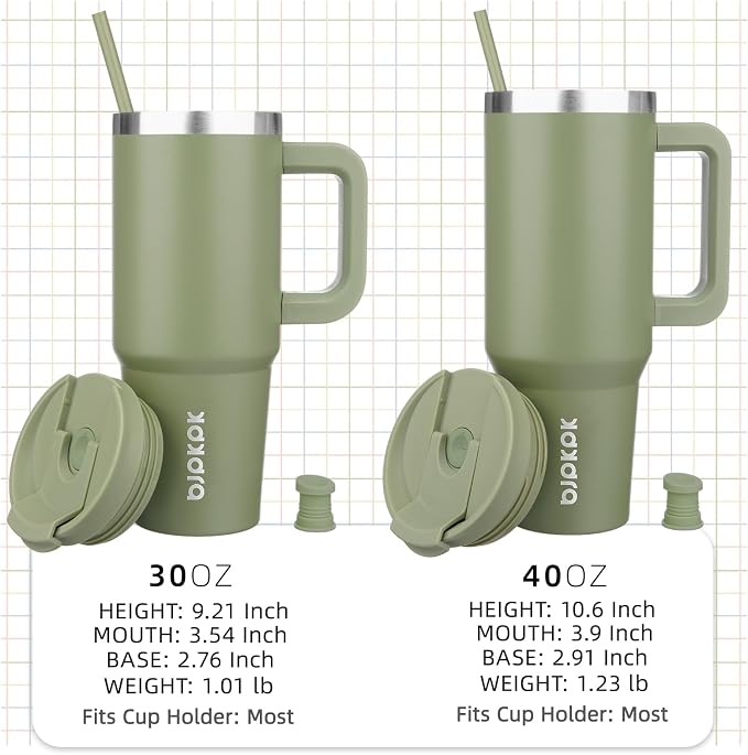 BJPKPK 30 oz Stainless Steel Tumbler With Handle Insulated Tumblers With 2 Straw Travel Coffee Mug With Lid,Sage