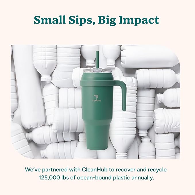 Reduce 50 oz Stainless Steel Tumbler with Handle-Dual-Wall Vacuum Insulated Travel Mug, Sweat-Proof Lid & Reusable Straw - Keeps Drinks Cold for 24 Hrs, Fits Cupholders, Dishwasher Safe-Elemental Blue