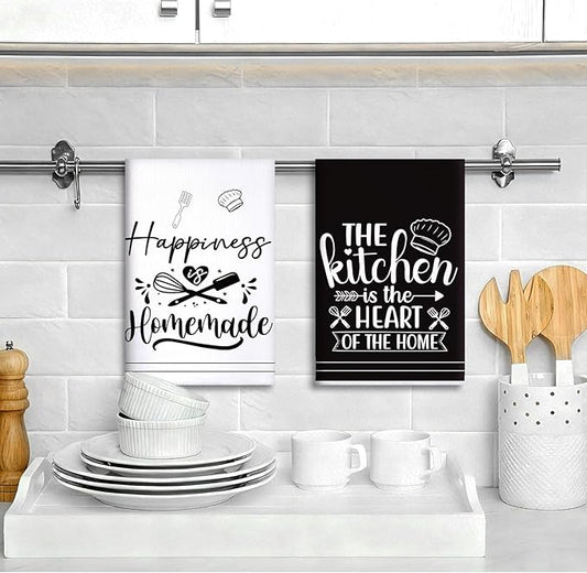 Sratte 6 Pcs Kitchen Decor Accessories Set Farmhouse Towels Pot Holders Oven Mitts Set 2 Dish Towels 2 Potholders 2 Cooking Mittens Oven Glove for Christmas Baking Cooking Supply(White,Kitchen)