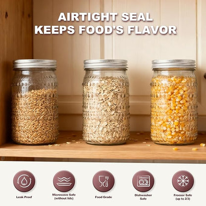 Wide Mouth Mason Jars 32oz, 4 Pack Quart Mason Jars with Lids, Glass Canning Jars for Pickling, Storing Food, Meal Prep, Salad Jam, Overnight Oats, Yogurt