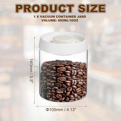 uxcell Coffee Vacuum Container, 900ml/30oz Glass Coffee Bean Storage Container with Lids for Spices Biscuits Loose Leaf Tea, White