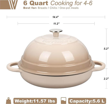 VORRINGARD Cast Iron Enameled Dutch Oven Pot with Lid for Bread Baking, Bread Oven, 6 Quart, Latte