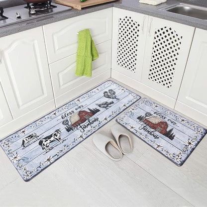 Carvapet Anti-Fatigue Kitchen Floor Mats 2 Piece Set - Cushioned PVC Ergonomic Kitchen Rugs and Mats, Waterproof Stain-Resistant Non-Skid Comfort Mat for Sink Laundry Office, 17"x27"+17"x47"