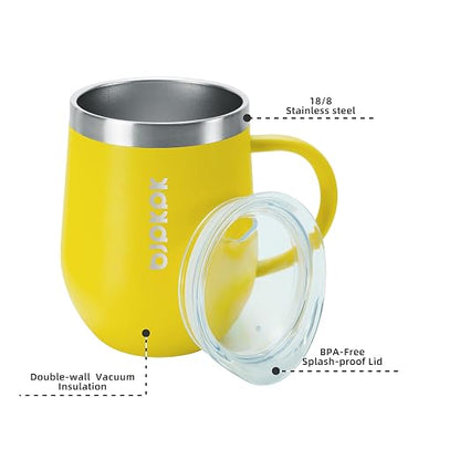 BJPKPK 2 pcs Insulated Coffee Mug, 12 oz Stainless Steel Insulated Coffee Tumbler with Lid for Hot Drinks & Cold Drinks-Yellow