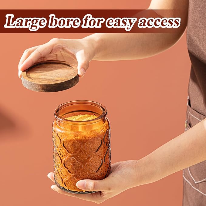 Outus 5 Pcs 23.7oz Vintage Glass Jar with Lids Colored Glass Canisters Jars with Airtight Wooden Lids for Kitchen Counter Flour Sugar Cookie Coffee Tea Storage Containers