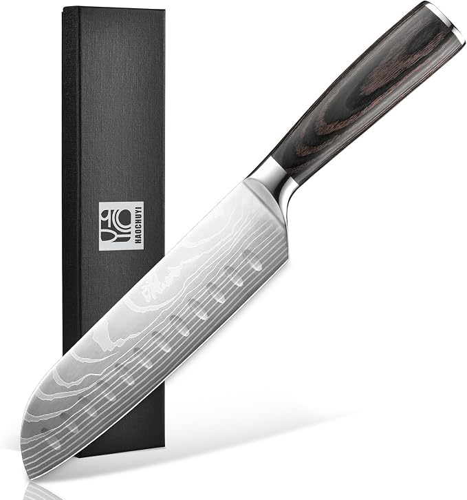 Santoku Knife 7 Inch - Ultra Sharp Japanese Steel Kitchen Knife, All-Purpose Chef Knife with Ergonomic Handle, Perfect for Slicing, Dicing, and Chopping, Luxury Gift Box Included
