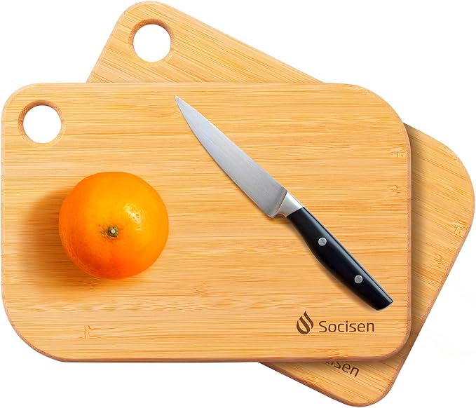 2 Pack Small Bamboo Wood Cutting Board for Kitchen Mini Wooden Charcuterie Boards 8.6" x 6" Lightweight Chopping Board Non Toxic Serving Board Tiny Chef Set Camping Fruit Lemon Sandwich Cheese