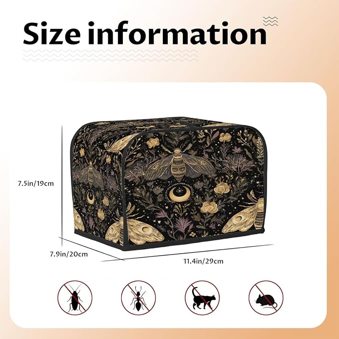 2 Slice Golden Moth Art Toaster Cover Waterproof Dust Fingerprint Bread Machine Cover Washable Kitchen Appliance Protector For Home Kitchen Bakeware Table Decor Women Gifts