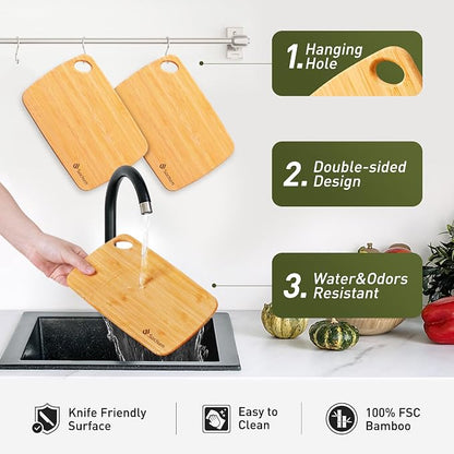 2 Pack Small Bamboo Wood Cutting Board for Kitchen Mini Wooden Chopping Board Lightweight Handheld Charcuterie Serving Board Butcher Block Camping Portable Fruit Lemon Sandwich Non Toxic Chef Set