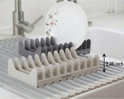 Small Aluminum Roll Up Dish Drying Rack (9" x 13") - Fits Sink Openings up to 8.5", for Narrow Sink Only, Square Bar, Rust-Proof, with Dish Holder (Beige)