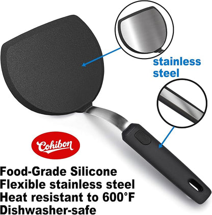 3 Piece Silicone Spatula Turner Set Cooking Utensils Set | Heat Resistant, Flexible Stainless Steel with Silicone, Nonstick Cookware Compatible, Dishwasher Safe