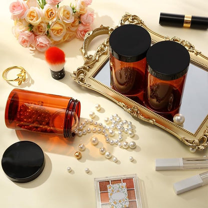SATINIOR 24 Pieces Empty Clear Plastic Jars with Lids Round Storage Containers Wide Mouth for Beauty Product Cosmetic Cream Lotion Liquid Butter Craft and Food(Amber Lid,12 oz)