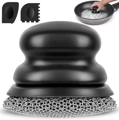 Cast Iron Scrubber and Scraper, Chain Mail Scrubber Cast Iron for Cleaning Dishes, Stock Pots, Pans, Griddles, Grills, Dish Scouring Pads