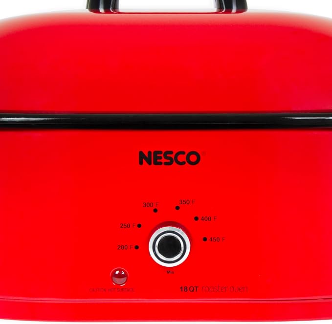 NESCO MWR18‑12 Electric Roaster Oven for Family‑Size Meals, Red 18‑Quart Countertop Roaster with Circle of Heat Heating Technology
