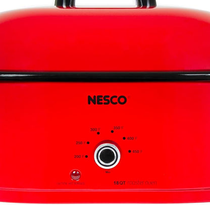 NESCO MWR18‑12 Electric Roaster Oven for Family‑Size Meals, Red 18‑Quart Countertop Roaster with Circle of Heat Heating Technology