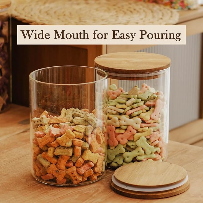 Labina Glass Storage Container Airtight Food Jars Kitchen Canister with Wood Lids, 64 Oz Wide Mouth Pantry Organization Glass Jar for Flour, Sugar, Cookie, Spagetti, Nuts and Candy