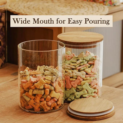 Labina Glass Storage Container Airtight Food Jars Kitchen Canister with Wood Lids, 64 Oz Wide Mouth Pantry Organization Glass Jar for Flour, Sugar, Cookie, Spagetti, Nuts and Candy