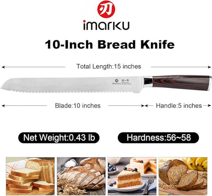 imarku Bread Knife, German High Carbon Stainless Steel Professional Grade Bread Slicing Knife, 10-Inch Serrated Edge Cake Knife, Bread Cutter for Homemade Crusty Bread, Fathers Day