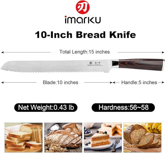 imarku Bread Knife, German High Carbon Stainless Steel Professional Grade Bread Slicing Knife, 10-Inch Serrated Edge Cake Knife, Bread Cutter for Homemade Crusty Bread, Fathers Day