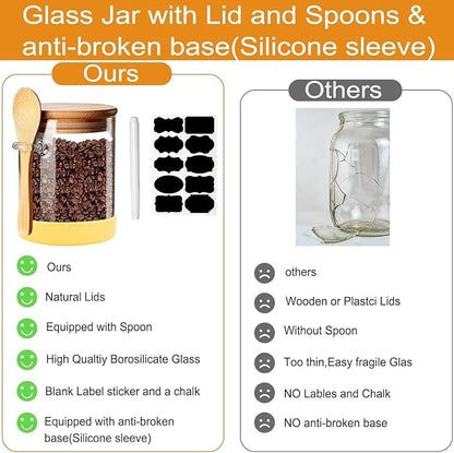 Yalucky Spice Jars, Overnight Oats Containers with Airtight Lid and Spoon, Decorative Kitchen Canisters Set, Glass Storage Containers for Coffee, Tea, Sugar, Spice, Bath Salt, 18Oz/530ML (3PCS)