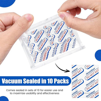 400CC Oxygen Absorbers for Long Term Food Storage, 100 Count (10 Packs of 10) - Food Grade for Mylar Bags, Airtight Containers, Freeze Dryer & Dehydrator, White
