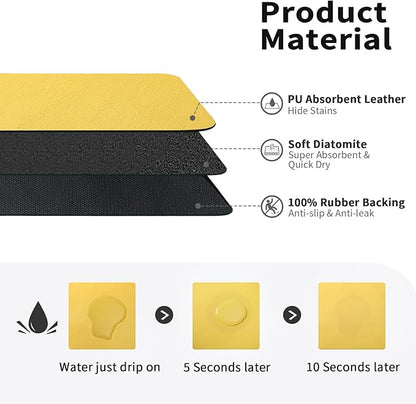 HotLive Dish Drying Mat for Kitchen Counter, Heat Resistant Drainer Mats with Non-slip Rubber Backed, Hide Stain Kitchen Super Absorbent Draining Mat, Easy to Clean Dish Rack Pad, Yellow 16"x20"