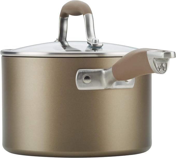 Anolon Advanced Home Hard Anodized Nonstick Cookware Set, Non Stick Pots and Pan Set, 9-Piece, Bronze