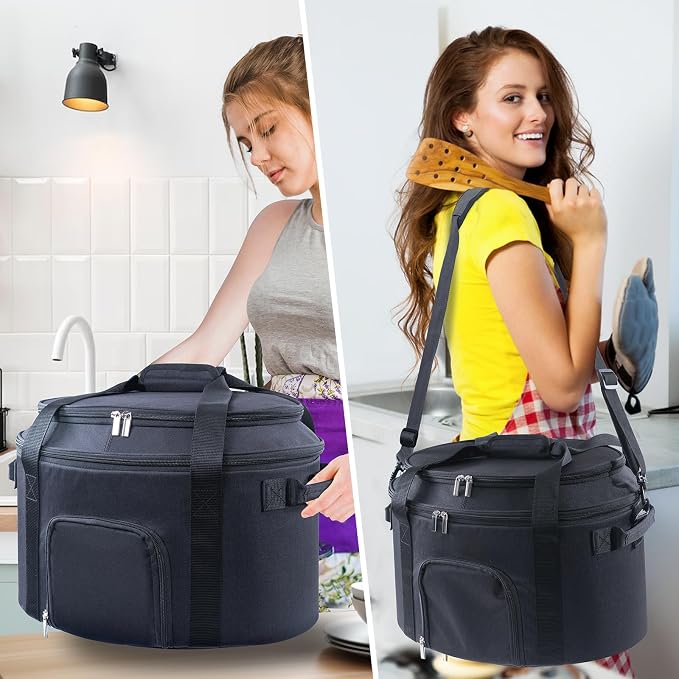 Double-Layer Slow Cooker Carrying Bag for 6-8 Quart CrockPot and Hamlton Beach Slowcooker, Travel Bag with Lid Fastener for Crock-pot, Portable Carrier with See-throught Window (BAG ONLY)