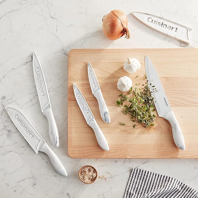 Cuisinart C55-10PWM Ceramic Coated Knife Set with Blade Guard Sheaths (10- Piece Set) in Faux Marble