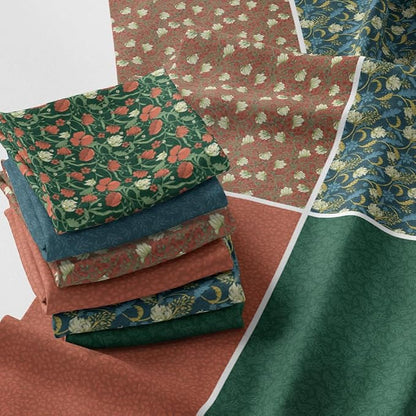 Floral Patchwork Fabric Panel 100x155 cm – 100% Cotton Satin, 6 Coordinated Botanical Prints on One Continuous Sheet (Vintage Botanica, 6pcs 50x50cm)